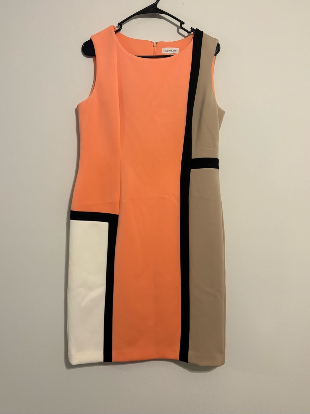 Calvin Klein Size 12 Coral Mod Colorblock Sheath Career Dress